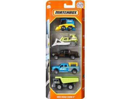 PACK DE 5 VEHICULES MATCHBOX : MBX ROAD CREW II - MATTEL - HFH09 - SET VOITURES MINIATURES - CAMION