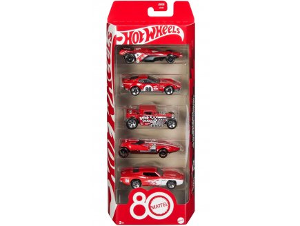 Pack de 5 véhicules rouges Hot Wheels : Collector 80 ans - Mattel - JGK08 - Set voitures miniatures