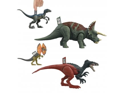 Pack jurassic world : 4 dinosaures : velociraptor blue megaraptor triceratops et dilophosaurus - dino - Mattel hjj85