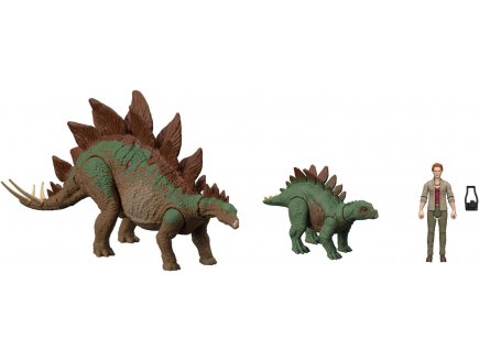 Pack jurassic world : dr. sarah harding + stegosaurus - 2 dinosaures + 1 figurine - dino - Mattel hhk91