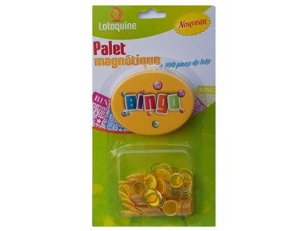 PALET MAGNETIQUE BINGO JAUNE + 100 PIONS DE LOTO - RAMASSE PIONS - LOTOQUINE