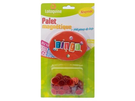 PALET MAGNETIQUE BINGO ROUGE + 100 PIONS DE LOTO - RAMASSE PIONS - LOTOQUINE