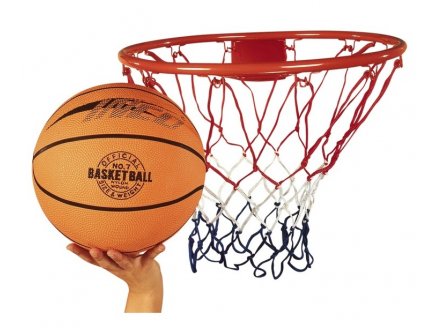 PANIER DE BASKET MURAL AVEC BALLON, POMPE, FIXATIONS - ANNEAU ACIER - SPORT EXTERIEUR