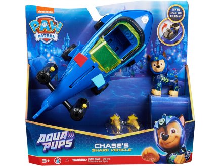 Pat patrouille Aqua Pups : Chase et son sous-marin requin - Figurine chien - Vhicule de luxe - Spin master - 20140363