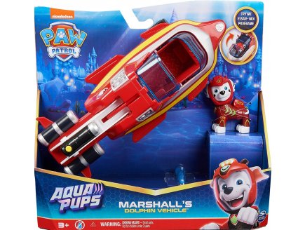 PAT PATROUILLE AQUA PUPS : MARCUS ET SON SOUS-MARIN DAUPHIN - FIGURINE CHIEN - VEHICULE DE LUXE - PAW PATROL - SPIN MASTER - 20140362