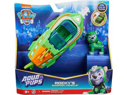 PAT PATROUILLE AQUA PUPS : ROCKY ET SON SOUS-MARIN SAWFISH - FIGURINE CHIEN - VEHICULE DE LUXE - PAW PATROL - SPIN MASTER - 20140365