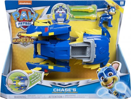 PAT PATROUILLE CHASE AVEC VOITURE DE POLICE TRANSFORMABLE - FIGURINE CHIEN - PAW PATROL MIGHTY PUPS SUPER PAWS - SPIN MASTER