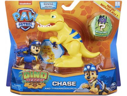 PAT PATROUILLE DINO RESCUE CHASE ET SON TYRANNOSAURUS + DINOSAURE MYSTERE - FIGURINE CHIEN - PAW PATROL - SPIN MASTER - 20126399