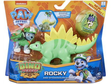 PAT PATROUILLE DINO RESCUE ROCKY ET SON STEGOSAURE + DINOSAURE MYSTERE - FIGURINE CHIEN - PAW PATROL - SPIN MASTER - 20129715