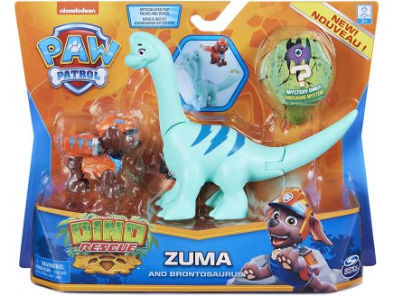 Pat patrouille dino rescue zuma et son brontosaure + dinosaure mystere - figurine chien - Spin master - 20129716