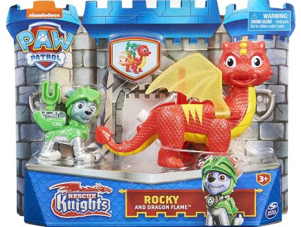 PAT PATROUILLE KNIGHTS RESCU ROCKY ET DRAGON FLAME ROUGE ET JAUNE - FIGURINE CHIEN - PAW PATROL - SPIN MASTER - 20135929