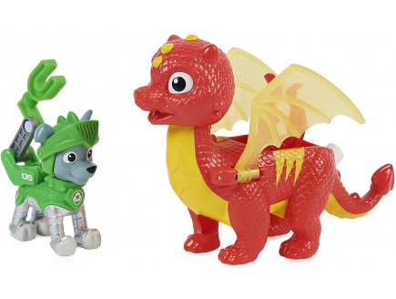 Pat patrouille knights rescu rocky et dragon flame rouge et jaune - figurine chien - paw patrol - Spin master - 20135929