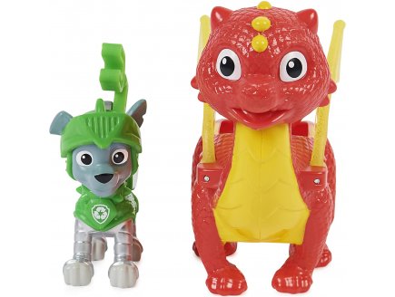 Pat patrouille knights rescu rocky et dragon flame rouge et jaune - figurine chien - paw patrol - Spin master - 20135929