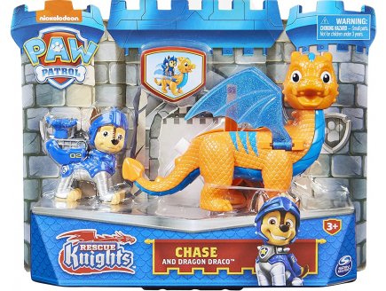 PAT PATROUILLE KNIGHTS RESCUE CHASE ET DRAGON DRACO ORANGE ET BLEU - FIGURINE CHIEN - PAW PATROL - SPIN MASTER - 20135925