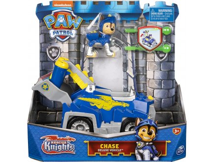 Pat Patrouille Knights Rescue : Chase et sa voiture de police - Figurine chien - vhicule de luxe - Spin master - 20135917
