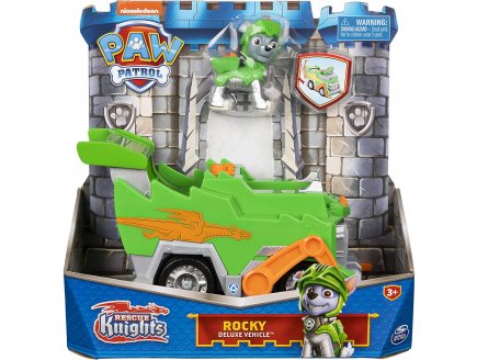 PAT PATROUILLE KNIGHTS RESCUE : ROCKY ET SON CAMION POUBELLE - FIGURINE CHIEN - VEHICULE DE LUXE - PAW PATROL - SPIN MASTER - 20135921