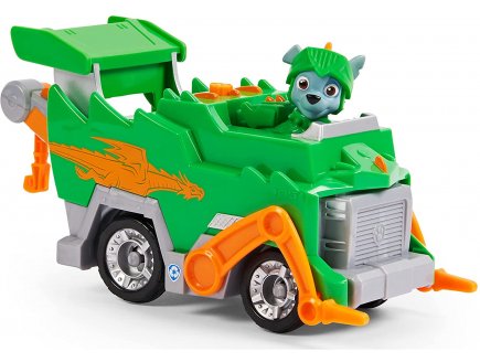Pat patrouille knights rescue : rocky et son camion poubelle - figurine chien - vehicule de luxe - paw patrol - Spin master - 20135921