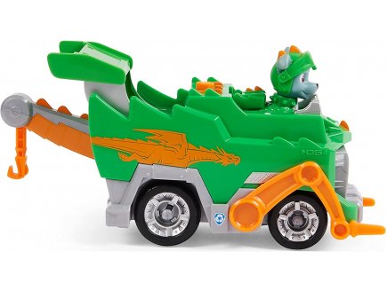 Pat patrouille knights rescue : rocky et son camion poubelle - figurine chien - vehicule de luxe - paw patrol - Spin master - 20135921