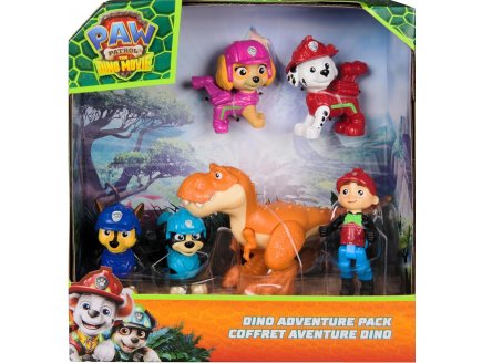 Pat Patrouille le Film Mission Dino 6 Figurines : Ryder Rex Marcus Stella Chase et T-Rex - Chien + Dinosaure
