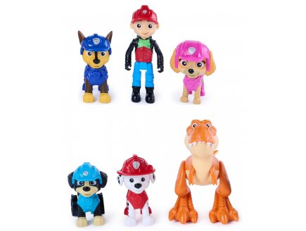 Pat Patrouille le Film Mission Dino 6 Figurines : Ryder Rex Marcus Stella Chase et T-Rex - Chien + Dinosaure