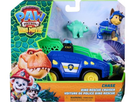 Pat Patrouille le Film Mission Dino : Chase avec voiture de police et b�b� St�gosaure - figurine chien + Dinosaure - v�hicule