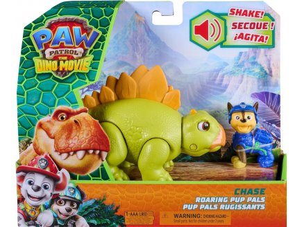 Pat Patrouille le Film Mission Dino : Chase et Stégosaure Rugissant - Figurine chien + Dinosaure