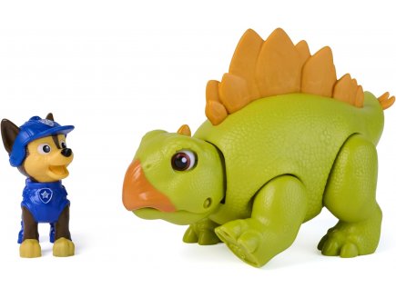 Pat Patrouille le Film Mission Dino : Chase et Stégosaure Rugissant - Figurine chien + Dinosaure