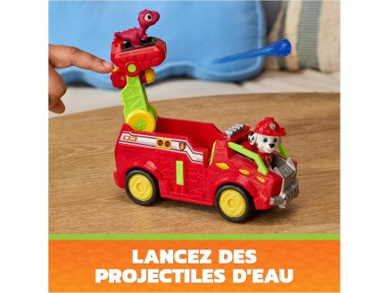 Pat Patrouille le Film Mission Dino : Marcus avec camion de Pompier et b�b� T-Rex - figurine chien + Dinosaure - V�hicule