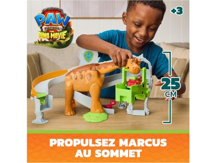 Pat Patrouille le Film Mission Dino Marcus et Rhubarbe T-Rex et Monte-charge brachiosaure avec piste - Chien + Dinosaure