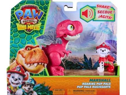 Pat Patrouille le Film Mission Dino : Marcus et Rhubarbe T-Rex Rugissant - Figurine chien + Dinosaure