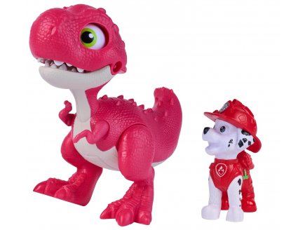 Pat Patrouille le Film Mission Dino : Marcus et Rhubarbe T-Rex Rugissant - Figurine chien + Dinosaure
