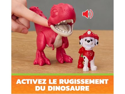 Pat Patrouille le Film Mission Dino : Marcus et Rhubarbe T-Rex Rugissant - Figurine chien + Dinosaure