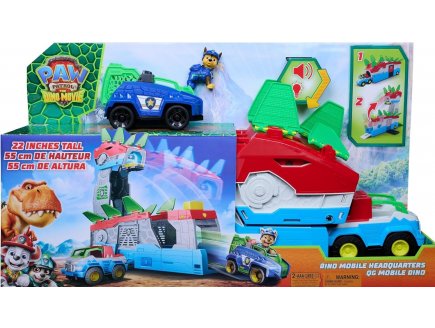 Pat Patrouille le Film Mission Dino : Quartier G�n�ral Mobile 55 cm Haut + Sons et lumi�res + Figurine chien Chase + Voiture - QG 