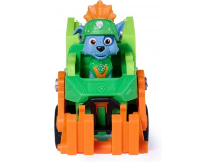Pat Patrouille le Film Mission Dino : Rocky avec camion de recyclage et bébé Triceratops - Figurine chien + Dinosaure - Véhicule