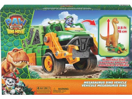 Pat Patrouille le Film Mission Dino : Rocky et grand camion de recyclage et brachiosaure 75 cm - Figurine chien + Dinosaure - Véhicule