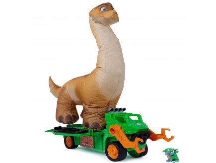 Pat Patrouille le Film Mission Dino : Rocky et grand camion de recyclage et brachiosaure 75 cm - Figurine chien + Dinosaure - Véhicule