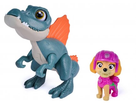 Pat Patrouille le Film Mission Dino : Stella et Spinosaure Rugissant - Figurine chien + Dinosaure