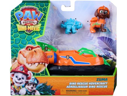 Pat Patrouille le Film Mission Dino : Zuma avec Hovercraft et b�b� Ankylosaurus - Figurine chien + Dinosaure - V�hicule