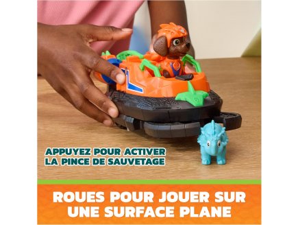 Pat Patrouille le Film Mission Dino : Zuma avec Hovercraft et b�b� Ankylosaurus - Figurine chien + Dinosaure - V�hicule