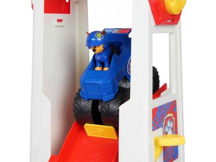 Pat patrouille le quartier g?n?ral rescue wheels 106 cm avec sons et lumi?res + v?hicule  police + figurine chase - paw patrol - Spin master - 20146467