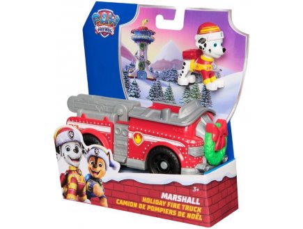 Pat Patrouille Marcus avec camion de pompier de Nol - Figurine chien - Paw Patrol - Spin Master - 20153732