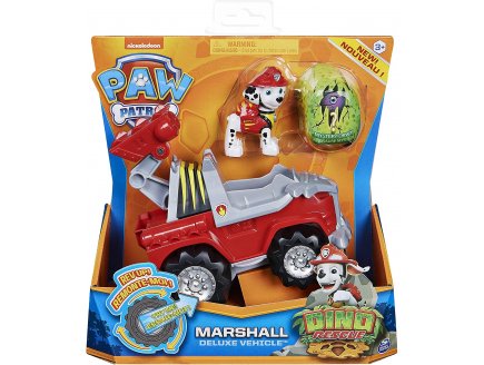 Pat Patrouille Marcus et son 4 x 4 tout terrain pompier + Dinosaure mystere - figurine chien - Dino Rescue