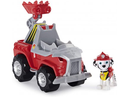 Pat patrouille marcus et son 4 x 4 tout terrain pompier + dinosaure mystere - figurine chien - paw patrol dino rescue