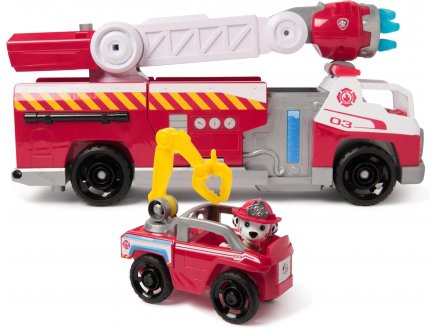 Pat patrouille Marcus + Grand camion de pompier 51 cm avec effet sonore et lumineux et grand chelle + Chien Marcus + Vhicule - Paw Patrol - Spin Master