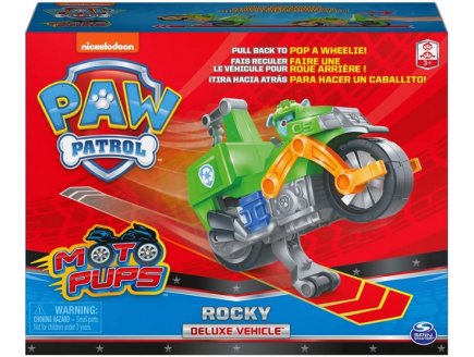 PAT PATROUILLE MOTO PUPS : ROCKY AVEC SA MOTO DE RECYCLAGE A RETROFRICTION - FIGURINE CHIEN - VEHICULE DE LUXE - PAW PATROL - SPIN MASTER - 20129830