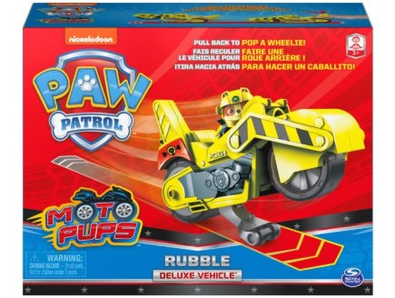 PAT PATROUILLE MOTO PUPS : RUBEN AVEC SA MOTO CHANTIER A RETROFRICTION - FIGURINE CHIEN - VEHICULE DE LUXE - PAW PATROL - SPIN MASTER - 20129829