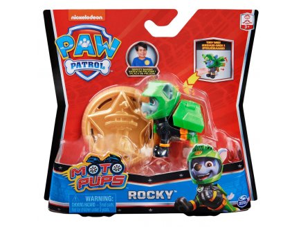 PAT PATROUILLE ROCKY AVEC SAC A DOS ET BADGE - FIGURINE CHIEN - PAW PATROL MOTO PUPS - SPIN MASTER - 20130054