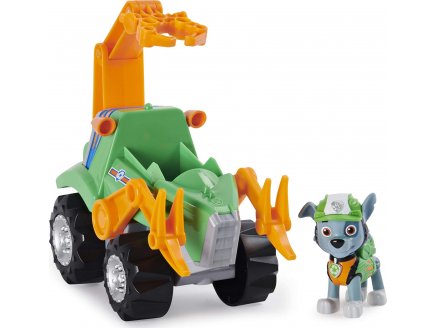 Pat patrouille rocky avec son camion de recyclage + dinosaure mystere - figurine chien - paw patrol dino rescue