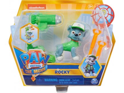 PAT PATROUILLE ROCKY AVEC SON ET SAC A DOS TRANSPORTABLE - FIGURINE CHIEN - PAW PATROL THE MOVIE - SPIN MASTER - 20130317
