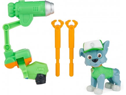 PAT PATROUILLE ROCKY AVEC SON ET SAC A DOS TRANSPORTABLE - FIGURINE CHIEN - PAW PATROL THE MOVIE - SPIN MASTER - 20130482